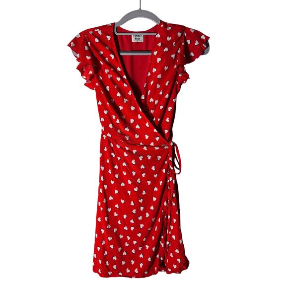 Aritzia Sunday Best Women’s Red Mini Wrap Dress With Hearts Size XXS - Picture 1 of 9